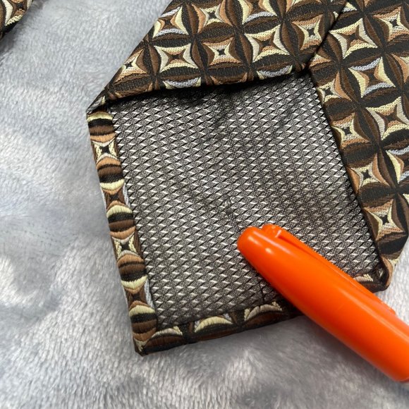 Stafford Mens Neck Tie Brown Geometric Print Woven Polyester - Picture 6 of 13